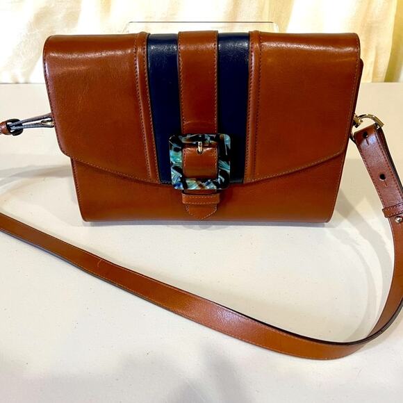 NWT  BRAHMIN WHISKY PORTICO JACQUELIN Shoulder Bag brown navy - Picture 1 of 8